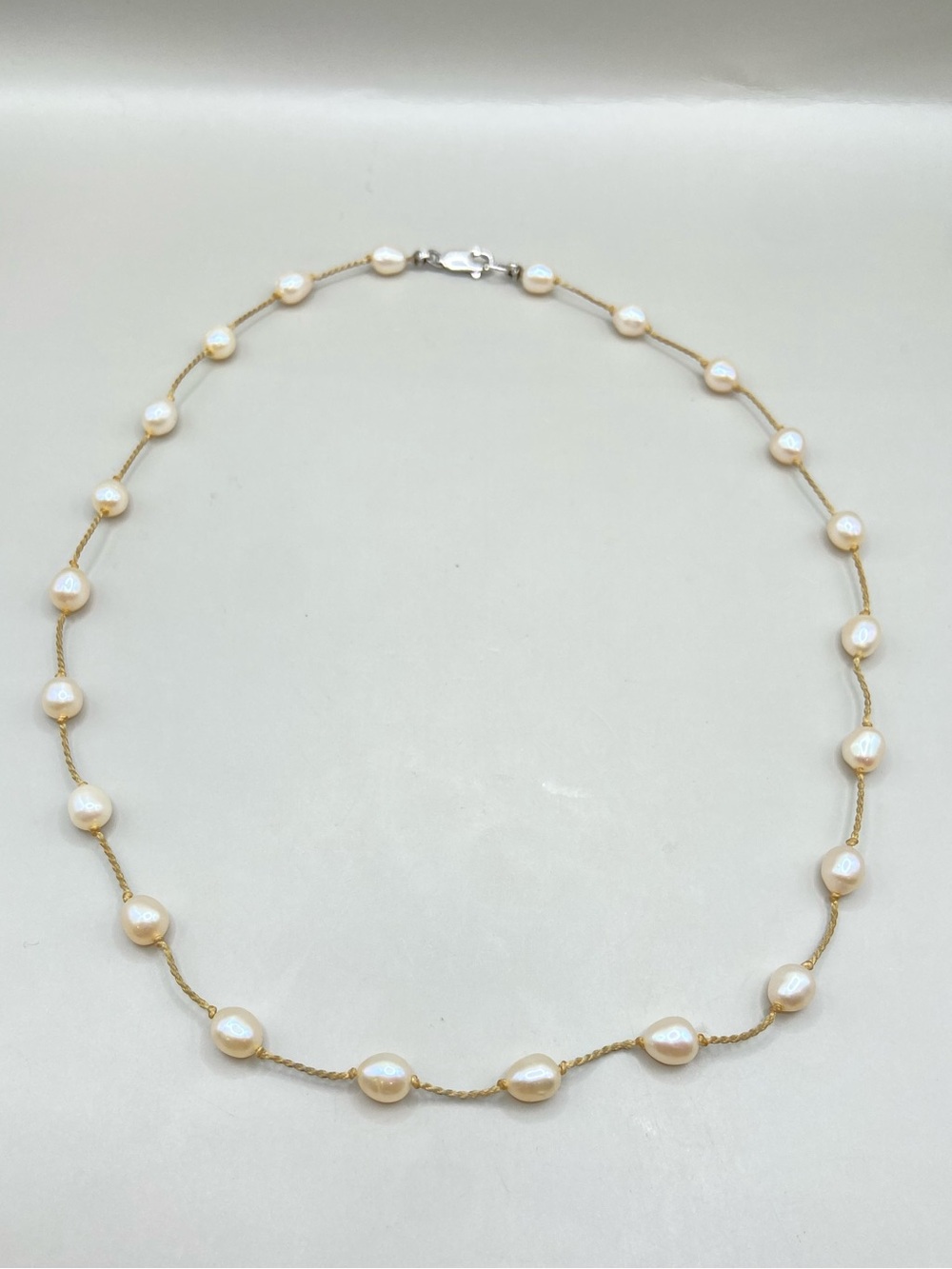 Pearl Thread Station Necklace With Sterling Silver Clasp